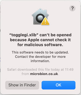 Mac Notorization error message popup