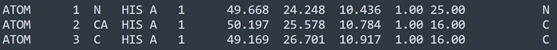 ATOM records from glucagon, PDB format.
