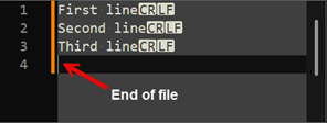 Text file with newline characters shown.