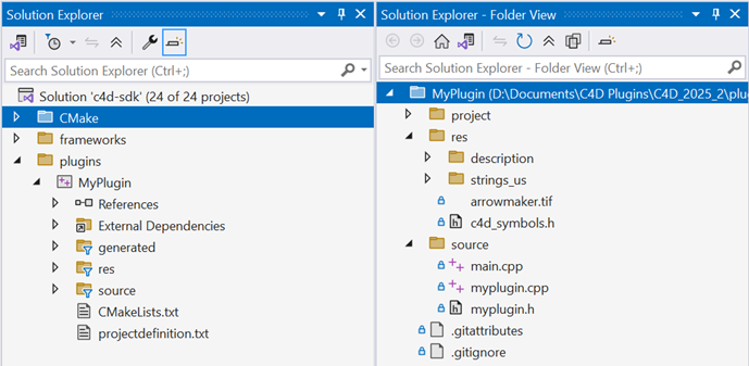 VS solution explorer when Git repo is in different locations