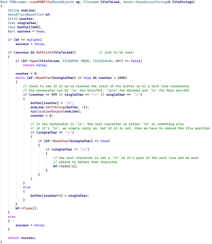 Code to read lines from a PDB file.