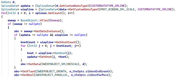 Code to create a Sweep object for the ribbon.